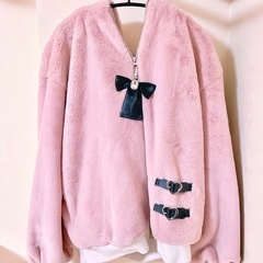 【美品】ピンク もこもこ フリース ジップブルゾンの画像