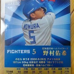 Calbee プロ野球チップス 2023 金箔サイン入り 野村佑希 日本ハムの画像