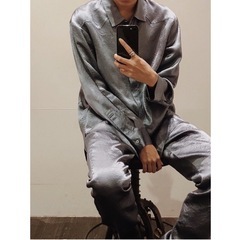 moussy マウジー セットアップ サテン ブルー シャツ テロテロ