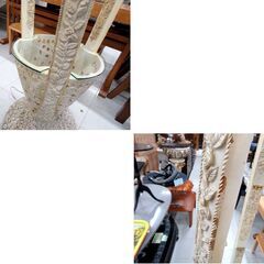 ※ガラス板1枚欠品 アンティーク調 卵型 飾り棚 直径45cm 高さ192cm 照明付き 現状品 ホワイト系 ディスプレイラック 収納棚 苫小牧西店の画像