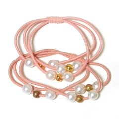 ヘアゴム各種セット（ピンク飾付2本・ブラック飾付2本・シンプルブラック約50本・クリップ）の画像