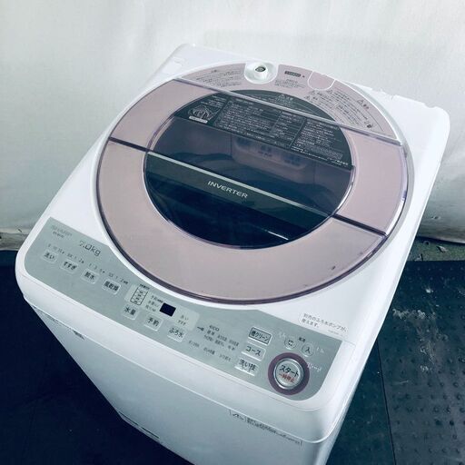 ID:sg219051 シャープ SHARP 洗濯機 一人暮らし 大きめ 中古 2018年製 全自動洗濯機 7.0kg ピンク 送風 乾燥機能付き ES-GV7C-P  【リユース品：状態B】【送料無料】【設置費用無料】