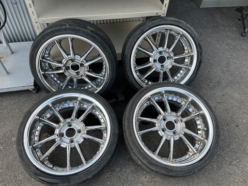 旧車用 ENKEI 17インチ 深リム アルミホイール 4本 4H PCD100 17×8JJ +25 ハブ径70mm タイヤ要交換→タイヤ外しました！ 中古品 ①