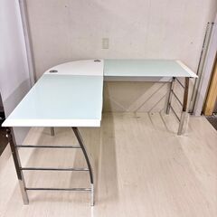  22760  L字型デスク　ガラス天板PCデスク　オフィスデス...
