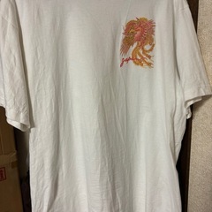 和柄メンズ半袖ONE PIECE　Ｔシャツ むかしむかし×ワンピース　スカ柄　火拳のエース white　Lサイズ（中古品）の画像