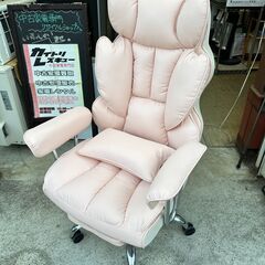【動作保証あり】ハイバック リクライニングチェア フットレスト付 もこもこピンク【管理KRK1069】の画像