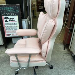 【動作保証あり】ハイバック リクライニングチェア フットレスト付 もこもこピンク【管理KRK1069】の画像