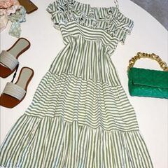 【美品】ZARA　ザラ　キャミワンピース　グリーン　ティアード　...