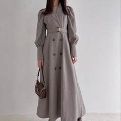 千鳥格子柄パワショルフレアロングワンピース