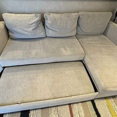 【予約が入っており、まだ納品されていない】ニトリグレー L字型ソファ 収納機能付きの画像