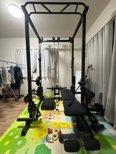 【RITFIT】パワーラック（ケーブルシステム）＋トレーニングベンチ＆プレート付き