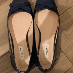 CARVEN ネイビー リボン付きバレエシューズ