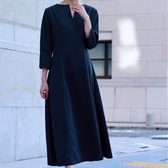 卒入学式　セレモニーur's ボンディングキーネックウエストシェイプワンピース ネイビー　Mサイズの画像