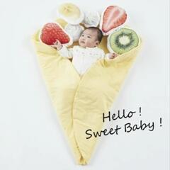 【おくるみ　クレープ】　寝相アート　月齢フォトの画像