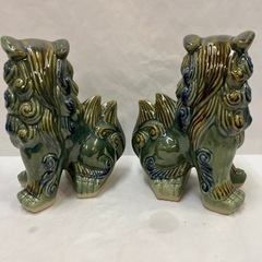 【現場手渡し可】シーサ 置物 2体セット 素焼き 大きめ サイズ 幅13×奥行18×高さ25cm の画像