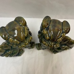【現場手渡し可】シーサ 置物 2体セット 素焼き 大きめ サイズ 幅13×奥行18×高さ25cm の画像