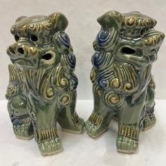 【現場手渡し可】シーサ 置物 2体セット 素焼き 大きめ サイズ 幅13×奥行18×高さ25cm の画像