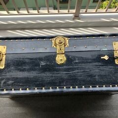 トランクケース　黒　革取手　鍵付きの画像