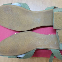 オリエンタルトラフィック クロスデザインミドルヒールサンダル シューズ アンクルストラップ スエード L 25 緑の画像