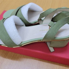 オリエンタルトラフィック クロスデザインミドルヒールサンダル シューズ アンクルストラップ スエード L 25 緑の画像