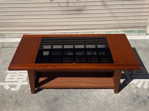 A377◆W120 天板ガラス 格子組みローテーブル サイドテーブル モダン 北欧 ブラウン