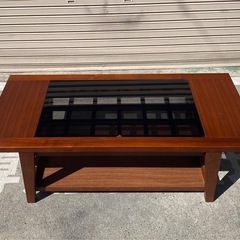 A377◆W120 天板ガラス 格子組みローテーブル サイドテーブル モダン 北欧 ブラウンの画像