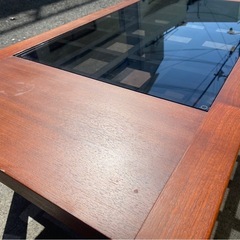 A377◆W120 天板ガラス 格子組みローテーブル サイドテーブル モダン 北欧 ブラウンの画像