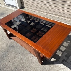 A377◆W120 天板ガラス 格子組みローテーブル サイドテーブル モダン 北欧 ブラウンの画像