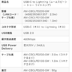 USB-C to Lightning　ケーブルの画像