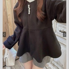GRL.ペプラムパールフェイクウールコート.ブラック
