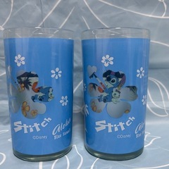 【未使用】Disney ディズニー リロ & スティッチ Lilo Stitch グラスカップ コップ ガラス 2個の画像