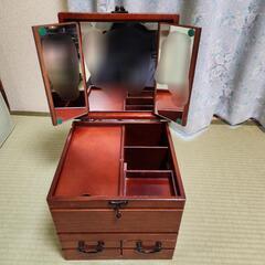 メイクボックス コスメ収納ボックス 木製 引き出し・鏡付き 三面鏡