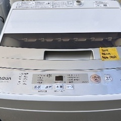 ?洗濯機番号36 AQUA 2019年製 4.5kg 大阪府内全域配達無料 設置動作確認込み 保管場所での引取は値引きします