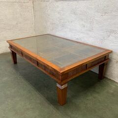 【アンティーク】 バンブー ガラステーブル ローテーブル 幅125cm アジアン家具 N0750