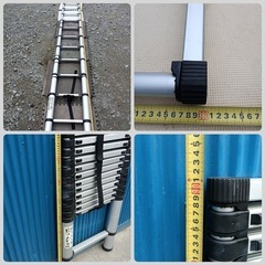 [八5091]  アルミ製伸縮ハシゴ   13段　最大長さ約3.8m   重量114kg　の画像