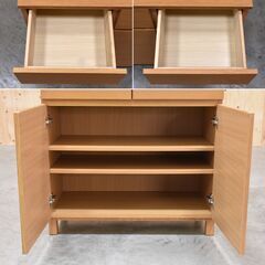 【ヤ取4/5終了】≪zyt2009ジ≫ 良品計画 オーク材 キャビネット 木製扉 幅80cm 高さ83cm ① 引き出し付き/観音開き/無印良品/MUJI/中古家具/宮城県仙台市 70303-01 の画像