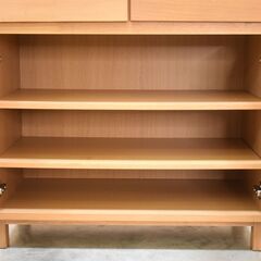 【ヤ取】≪zyt2010ジ≫ 良品計画 オーク材 キャビネット 木製扉 幅80cm 高さ83cm ② 引き出し付き/観音開き/無印良品/MUJI/中古家具/宮城県仙台市 70303-02 の画像