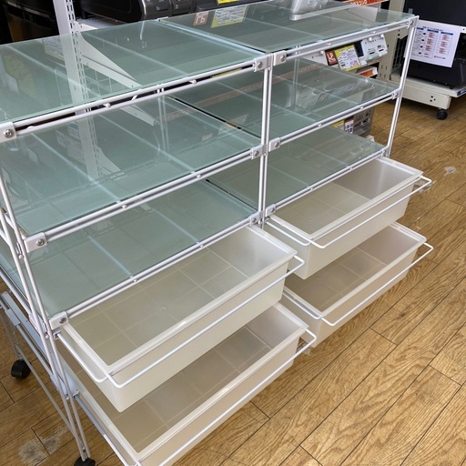 6/3?値下げしました?廃盤品?無印良品  スチールガラスユニットシェルフ ガラスラック アルミガラスラック ガラス棚 レア✨NO.1