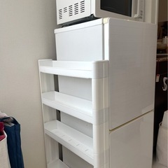 【5点全部込】冷蔵庫、オーブンレンジ、隙間収納棚、シェルフ、ゴミ箱 の画像