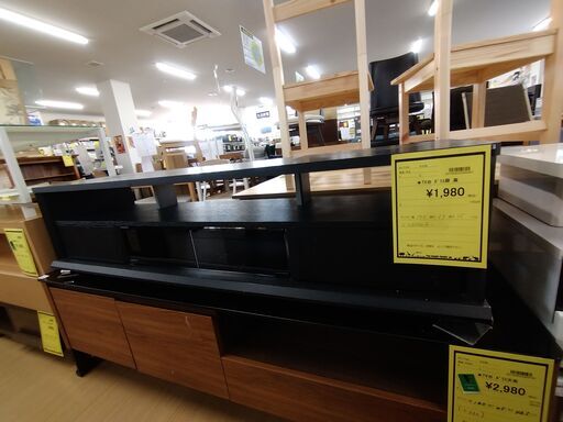 ジモティ割有り‼️【D244】TV台 ガラス扉  黒  ※天板凹みあり