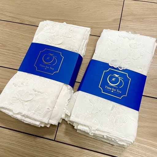 新品 - Time for tea立体刺繍入りバタフライナプキン4枚セット x2 新品 - Time for tea 立体刺繍入りバタフライナプキン（ホワイト