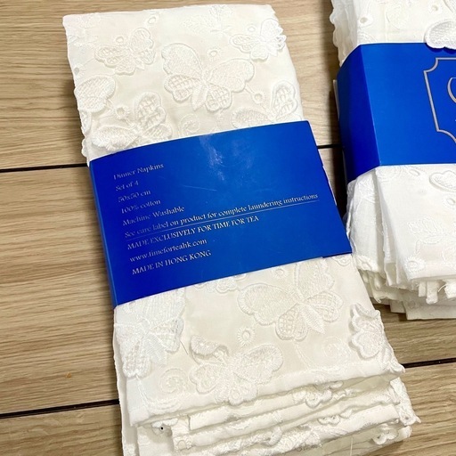 新品 - Time for tea立体刺繍入りバタフライナプキン4枚セット x2 新品 - Time for tea 立体刺繍入りバタフライナプキン（ホワイト