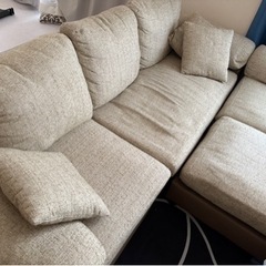 洗えるカバーリング ソファ 3人掛け ポケットコイル L字 ファブリック レザー オットマンの画像