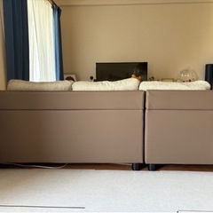 洗えるカバーリング ソファ 3人掛け ポケットコイル L字 ファブリック レザー オットマンの画像