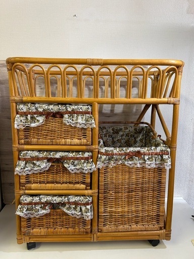 ラタン 収納ボックス 籐 ランドリーラック キャスター付き ワゴン