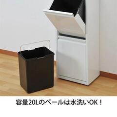 スチール ダストボックス 薄型 ゴミ箱 スタイリッシュ スリム ホワイト  2分別の画像