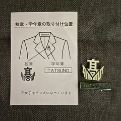 龍野高校　校章、学年章(学年カラー緑)