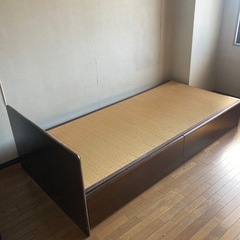 シングルベッド，畳マットレス，引き出し収納付き
