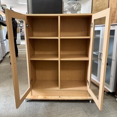 【超美品‼️】77cm幅キャビネット カップボード 食器棚 コレクションケース 収納家具 木目調ライトブラウン♪の画像