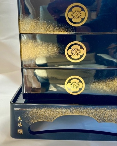 【未使用】御重箱 会津塗 黒塗内朱  　　　　漆器 長谷川靖夫作